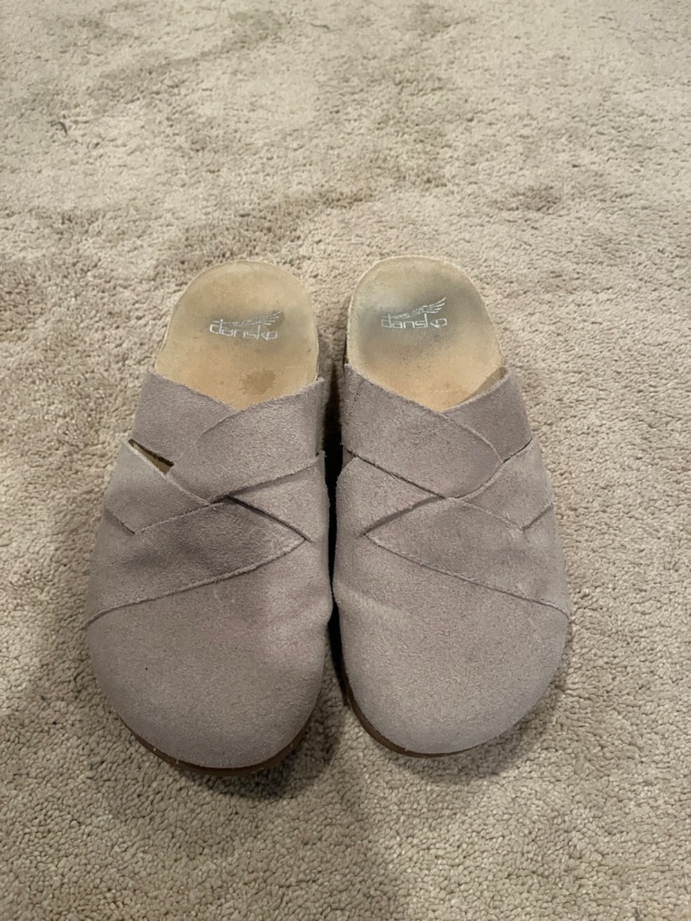 Dansko Taupe Suede Slip-On Clogs